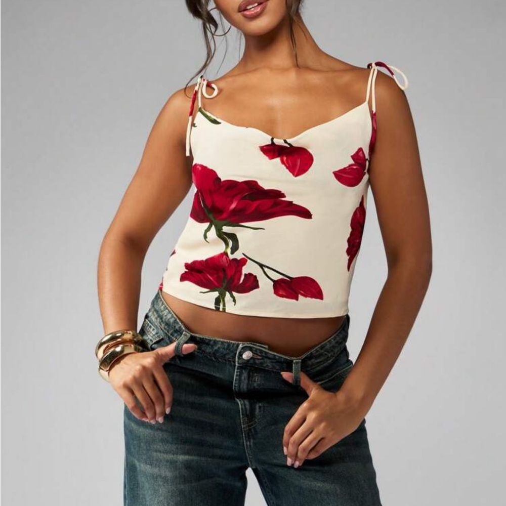 Missguided Cream and Red Crop Camisole